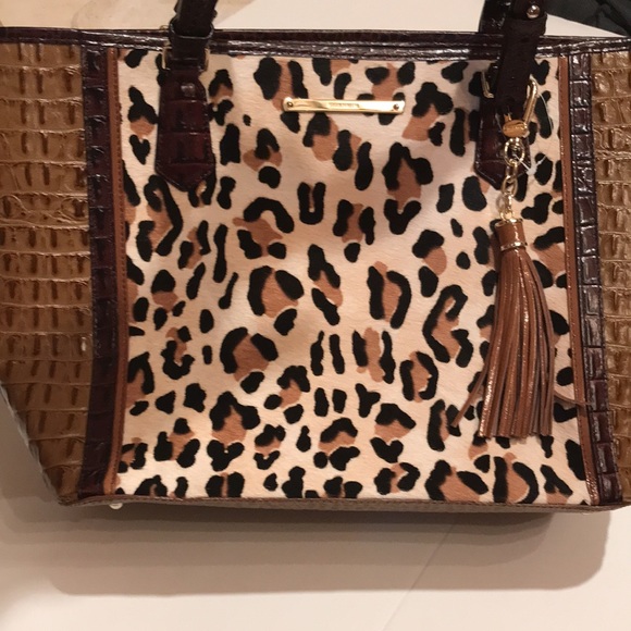 NWT BRAHMIN MEDIUM ASHER TAN CAPELLA GENUINE LEATHER LEOPARD BAG PURSE SATCHEL - Picture 6 of 16
